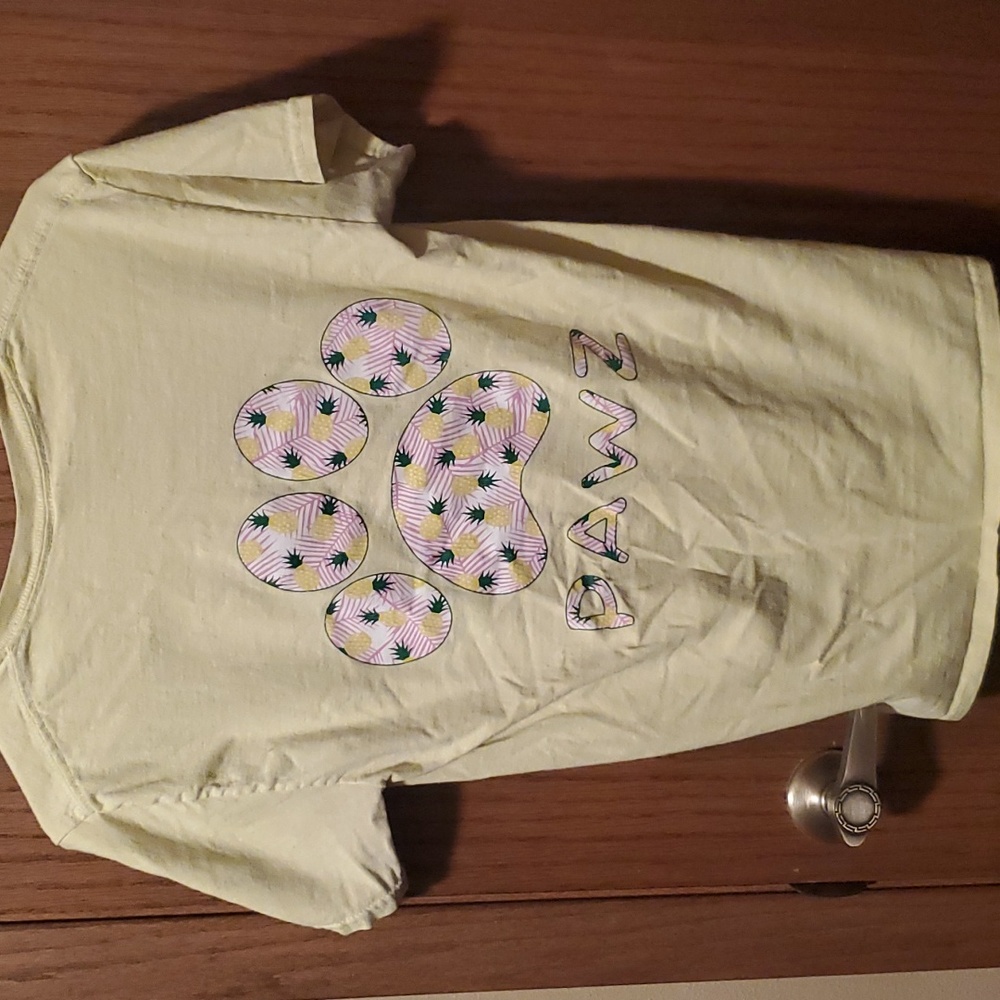 Size S Pastel Yellow With Pineapple Design Paw Print PAWZ Shirt